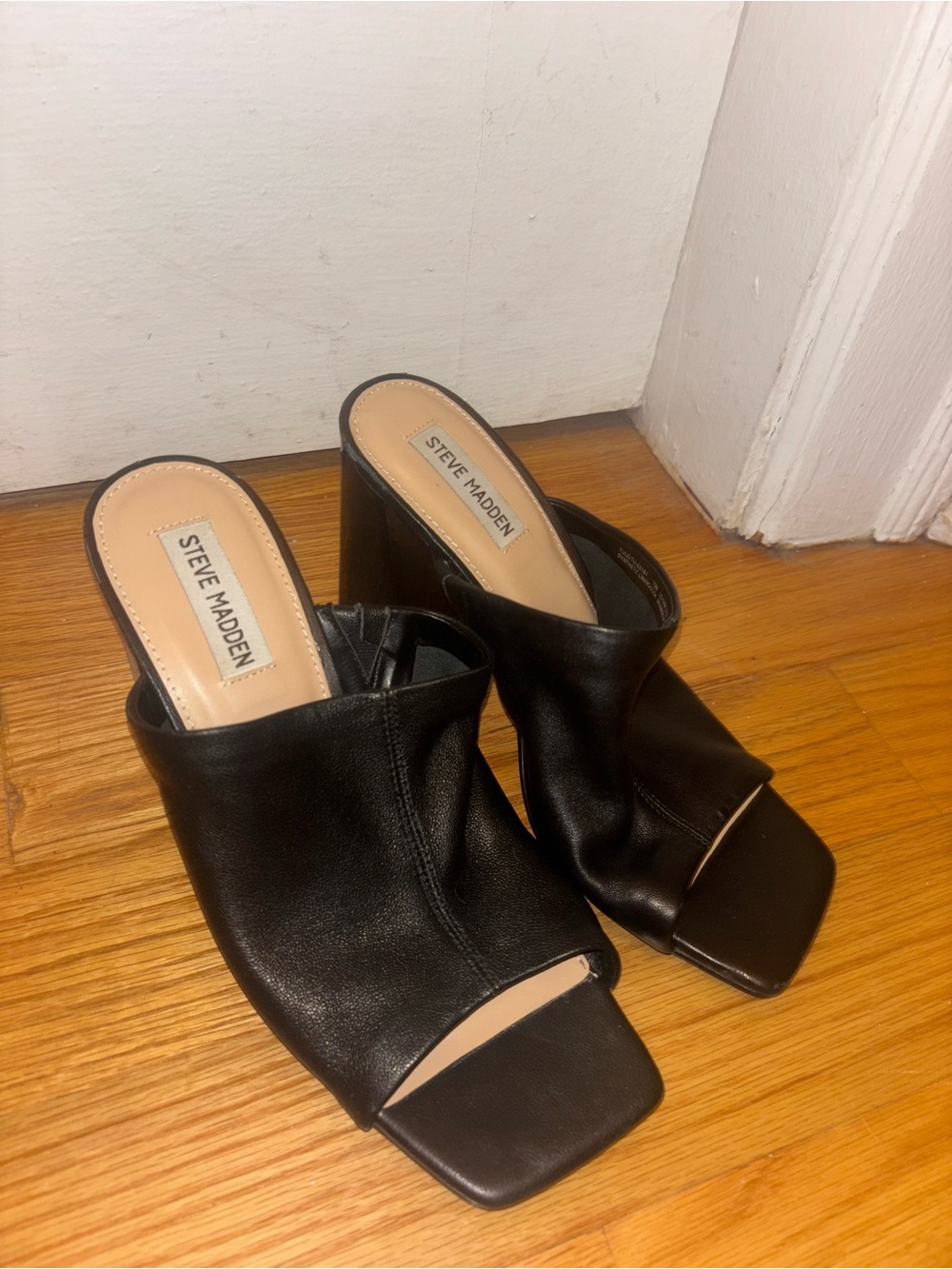 Steve Madden Black Square-Toe Slip-On Mule Heels